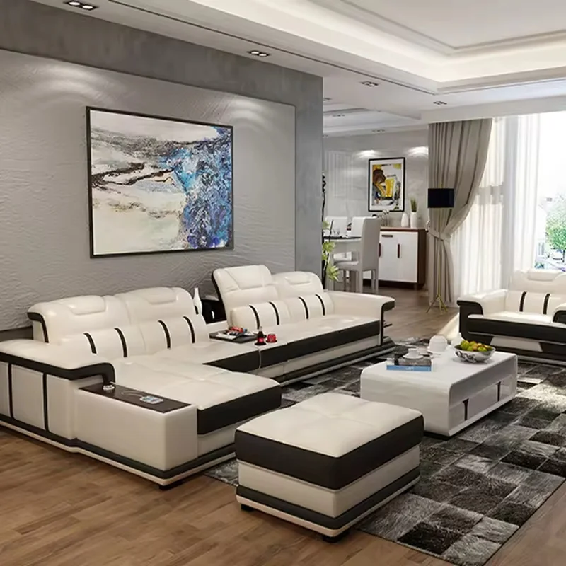 Modern Cheap Smart Sofa L Shape White Luxury Leather Corner Sectional Sofa Set Furniture Living Room Hotel