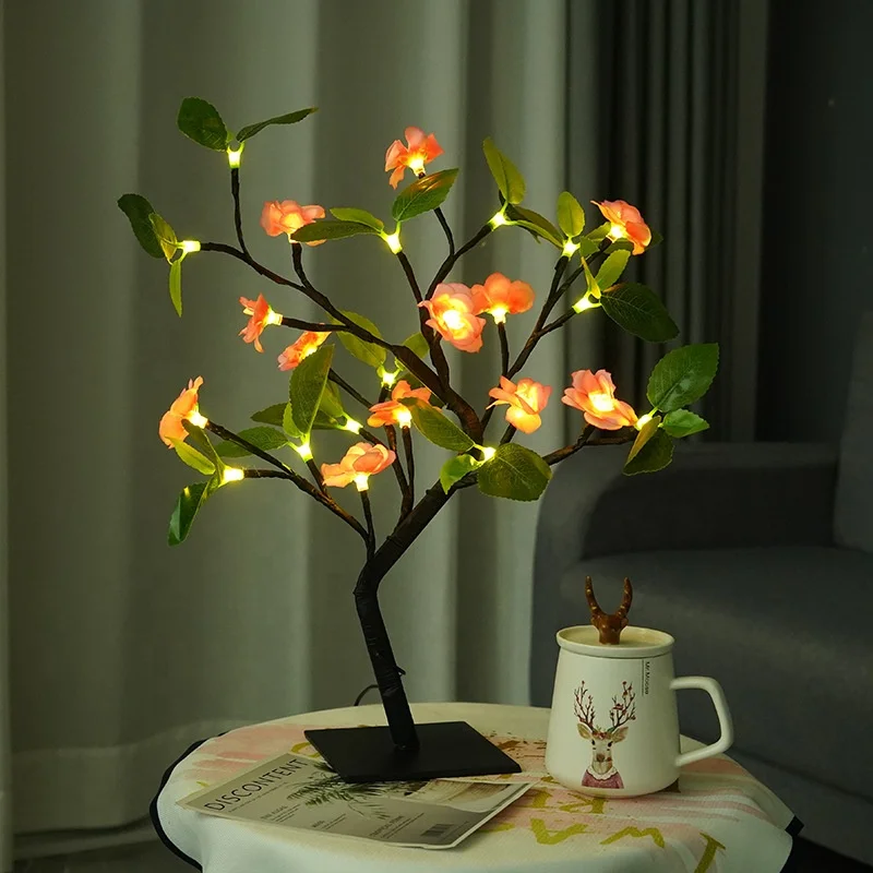 Artificial Light Up Flower Tree USB Tabletop Bonsai Tree Lamp Fleurs Lumineuse LED Decorative Table Lamp For Home Party Wedding
