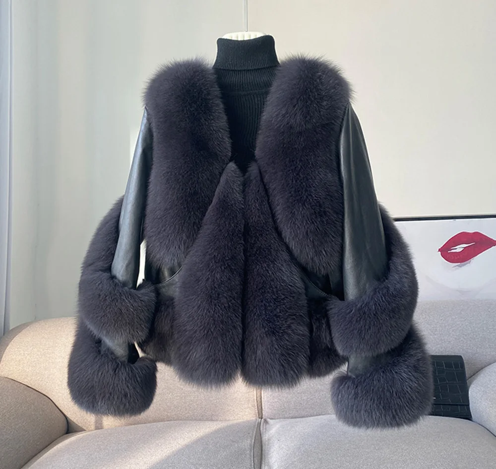 Timely delivery OEM V neck fur coat luxury warm parka genuine sheepskin leather fur jacket for fashion girls