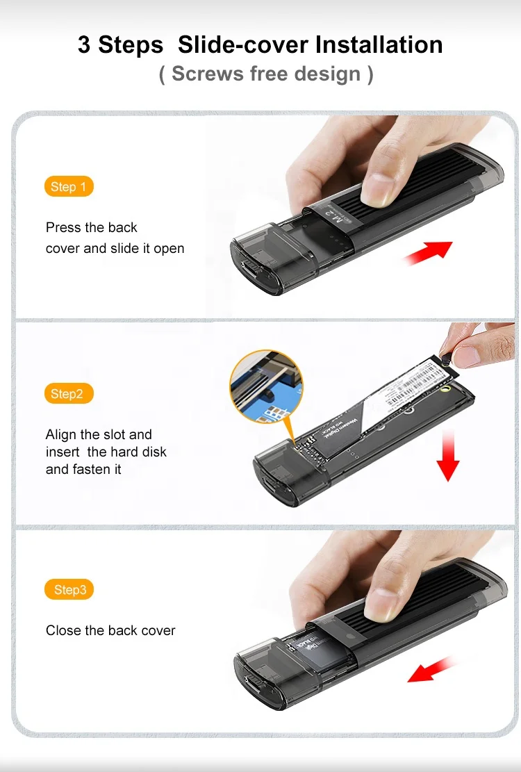 Прозрачный портативный Mini 10 Гбит/с 2 Тб USB3.1 высокоскоростной M ключ 2230 2242 2260 2280 NVME NGFF M.2 SSD корпус Оптовая продажа от