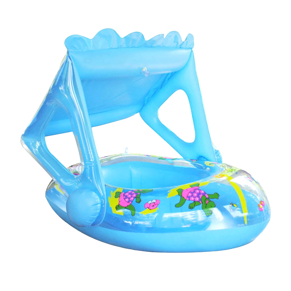 Customized Cartoon Cute Style Sunshine Water Fun Kids Pool Float Toys Baby Swimming Ring Inflatable Baby Seat with Sun Canopy