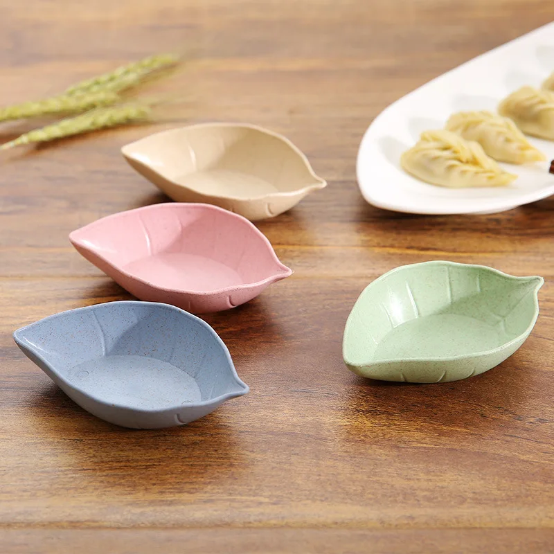 Creative Japanese Cutlery Leaf Shape Dipping Bowl Plastic Soy Sauce Snack Seasoning Dish Wheat Straw Inspired Design