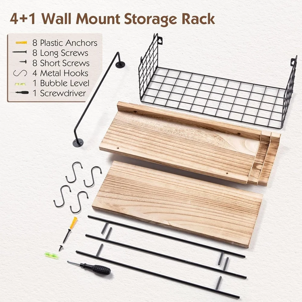 Factoray wholesale 4+1 Tier Shelves for Bathroom Wall Bathroom Shelves Over Toilet with Towel Rack and Storage Basket