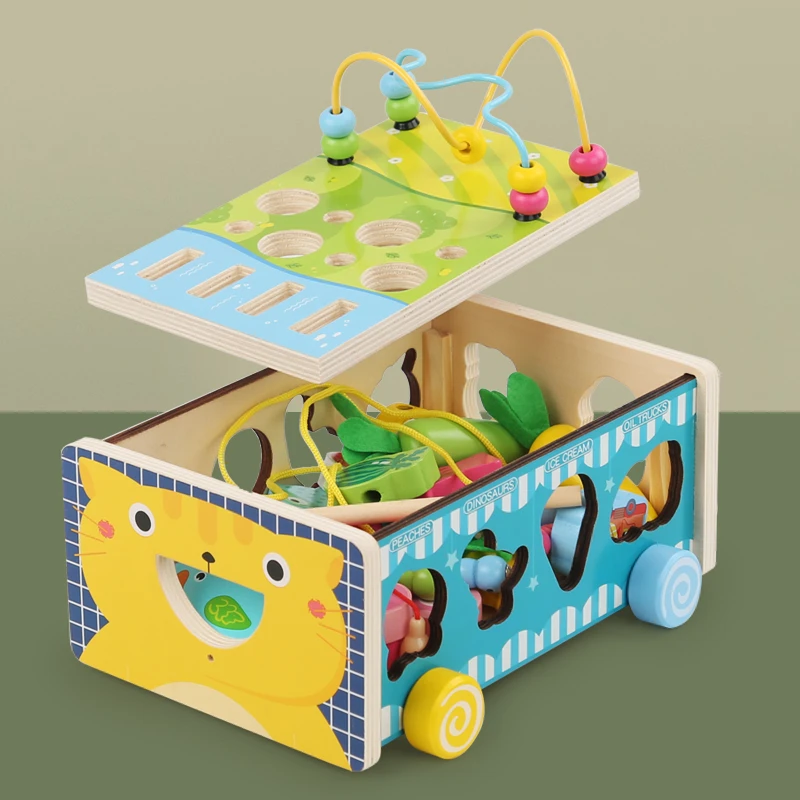 8-In-1 Wooden Montessori Toys Game Multifunctional Studying Car Wood Toy For Toddlers