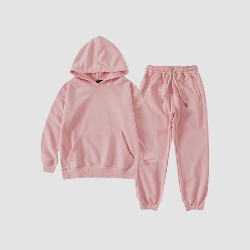 
2021 Custom logo 100%cotton two piece hoodies for boys clothes clothing kids hoodies set 