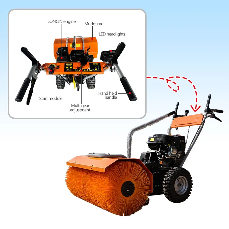 high power small hand-held snow sweeper gasoline engine road sanitation small snow removal machine