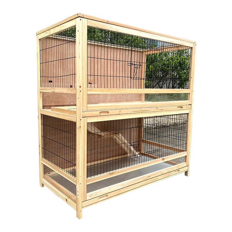 Wooden Rabbit Hutch Backyard Bunny Cage Guiena Pig Chinese Fir Wood With Fence With ladder Double-Layer Faming Product Facility