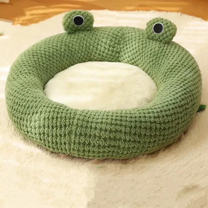 Kingtale High quality cartoon frog Comfortable and removable plush cat  Dog bed Pet Bed