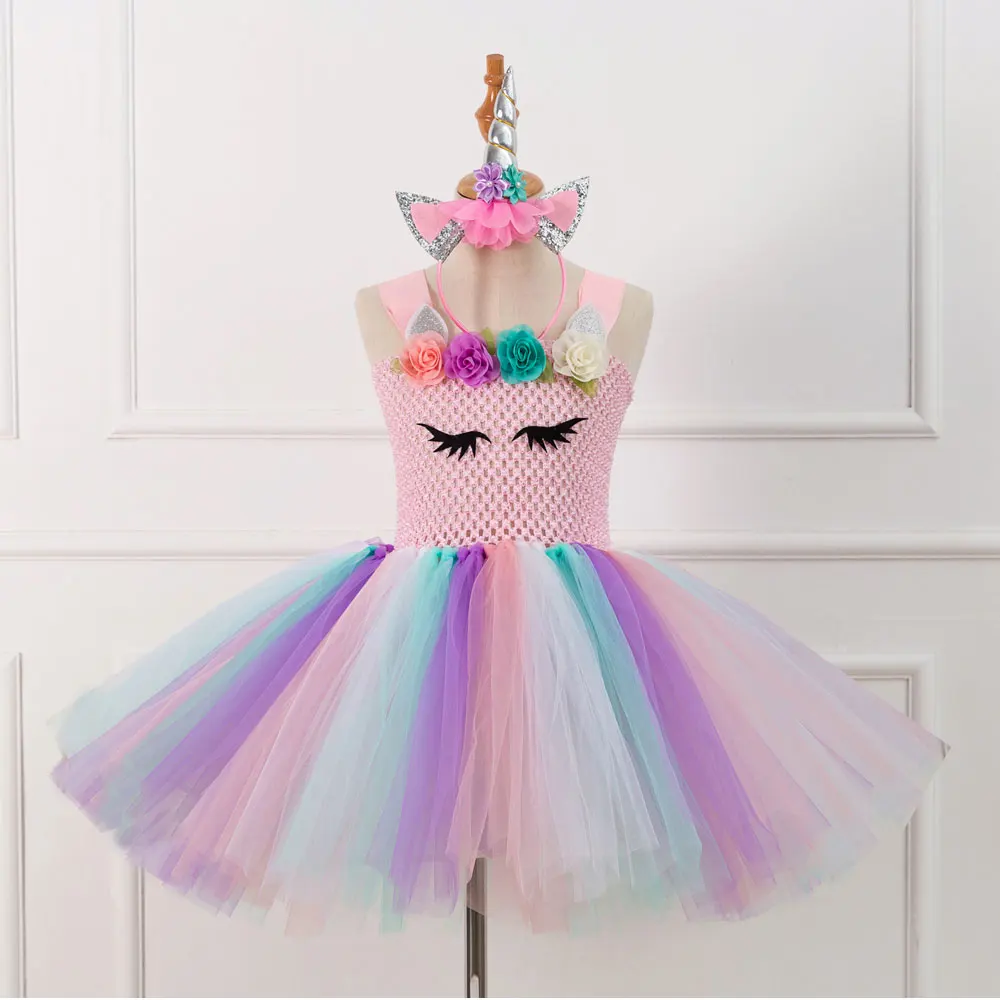 Princess Baby Unicorn Tulle Dress For Girls Tutu Skirt Fairy Party Kids Clothes HD93285