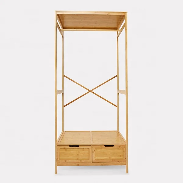 Daily Life Living Room Bamboo Clothes Coat Rack Garment Rack With Drawers_BSCI Factory