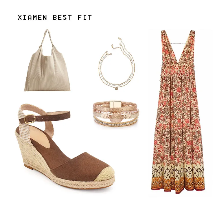 2023 hot selling Jute wedge heel ladies espadrilles shoes for women with five colors