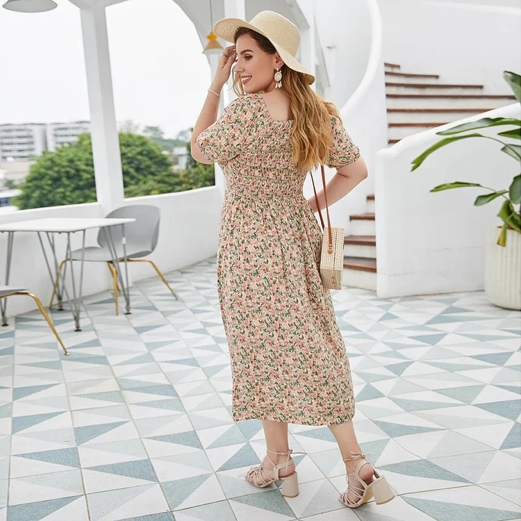 
Hot sell factory supply fashion summer plus size elegant floral dress for ladies 