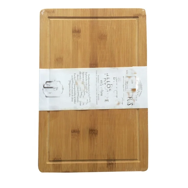 
 Оптовая продажа, красивая и толстая бамбуковая деревянная разделочная доска для мясника с пазами для сока и ручками  