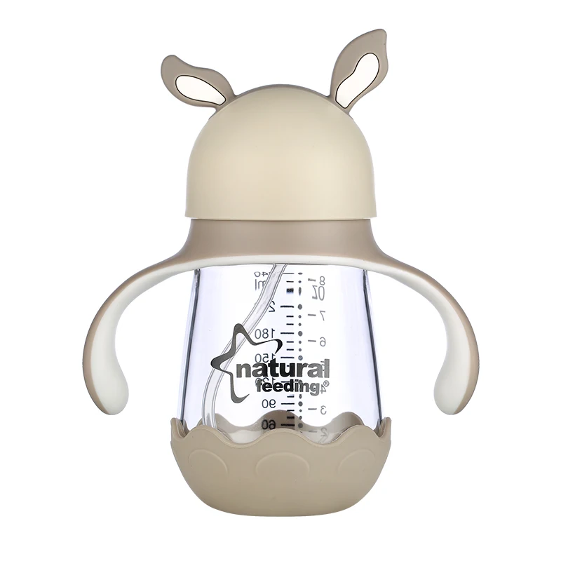 NEW 150 ML Glass Wide Neck Baby Milk Feeding Bottle with Silicon Handles and Protective Bottom anti-gas anti choking