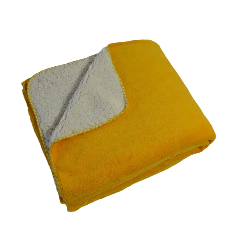 Good quality solid color coral fleece with sherpa blanket two layers blanket (1600478973587)