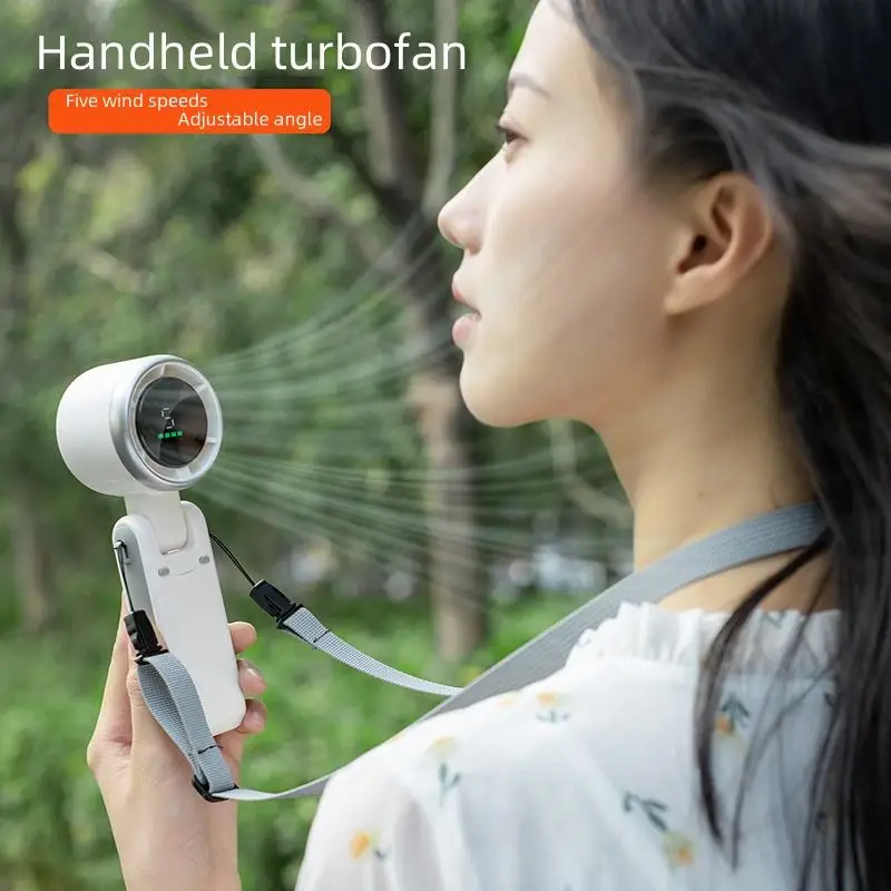 New Design Foldable High Speed 13550rpm Handheld Turbo Fan Personal Desk Fan Wearable Small Mini Fan with Smart Digital Display