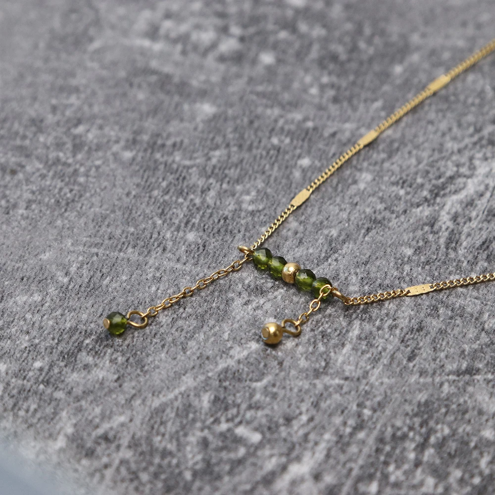 Chris April in stock 316L stainless steel PVD gold plating waterproof olive zirconium crystal gold beads necklace