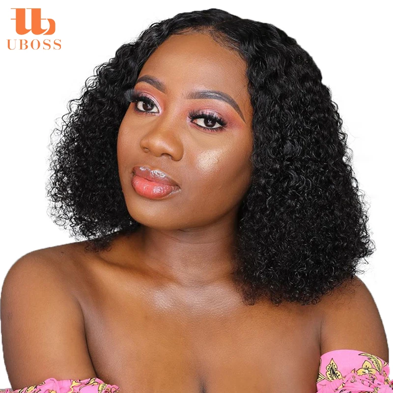 Cuticle Aligned Unprocessed Raw Human Brazilian Hair Invisible Middle Part Curly Bob Lace Front Wig