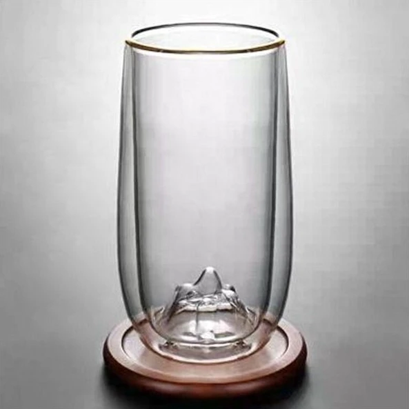 Best Selling Hill Shaped Juice Sustainable Tea Insulated Glasses Espresso Double Wall Glass Water Bottle Tea Mugs Spoon Included