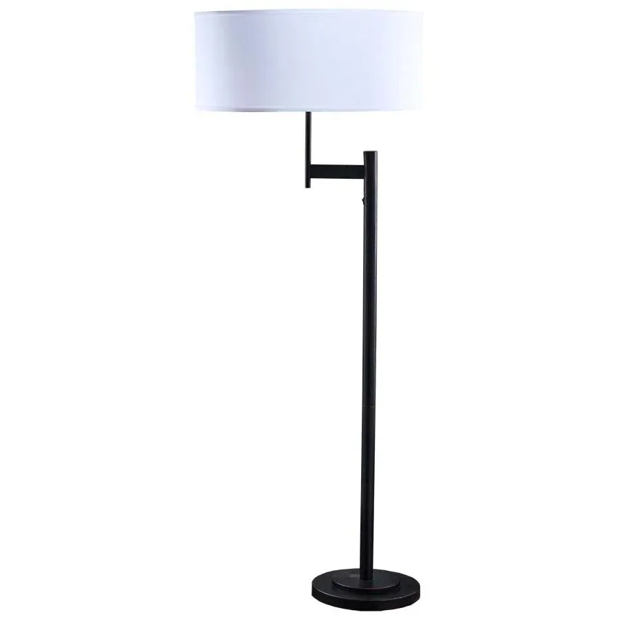 Contemporary Black Iron Tube Floor Lamp with Drum Fabric Lampshade E27 Base for Hotel Home Living Room Bedroom LED Light Source