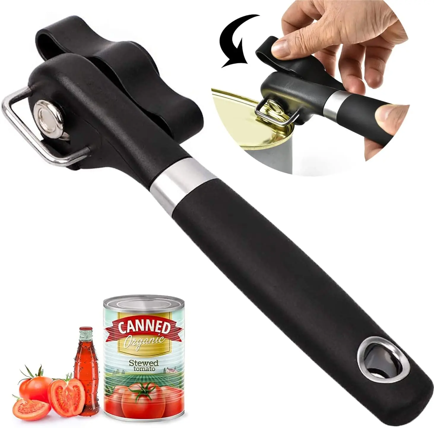 Ручной консервный нож из нержавеющей стали с эргономичной мягкой ручкой и плавными краями