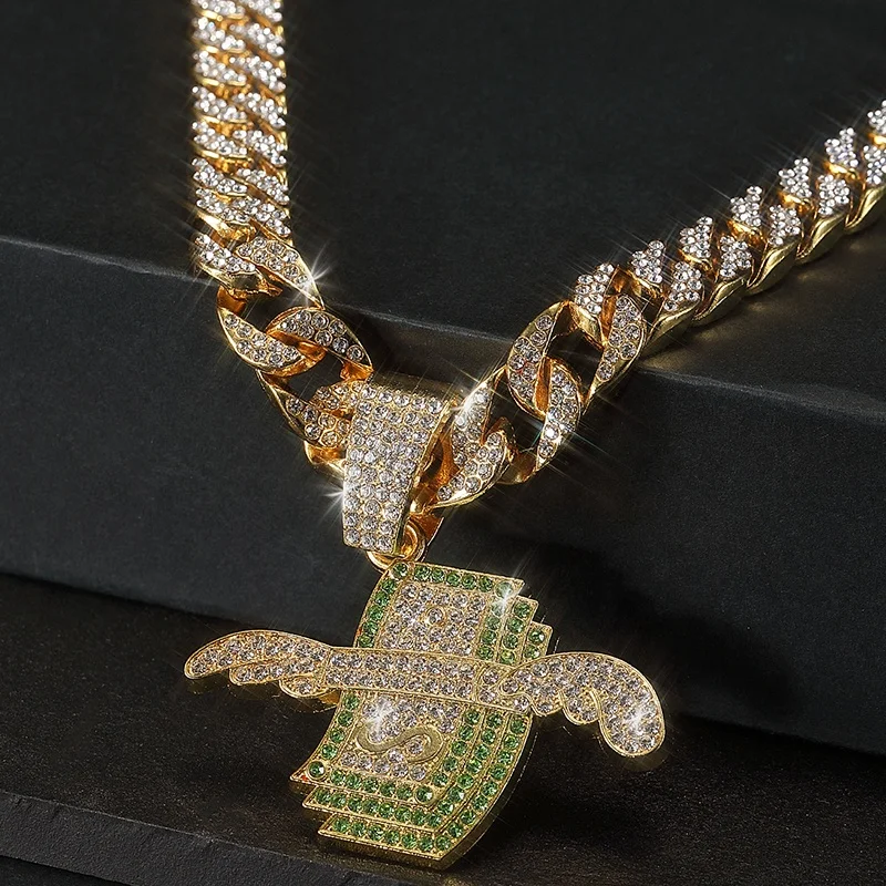 Hot Sale Men Hip Hop Diamond Dollar Pendants Necklace Fashion Cuban Dollar Pendants Necklace Chain