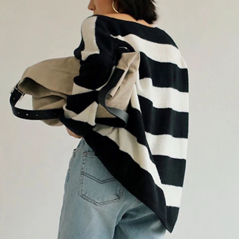 
OEM Factories New design Women sweaters V-neck relaxed Zebra Stripe comfortable long plus size Full Sleeve pullovers 