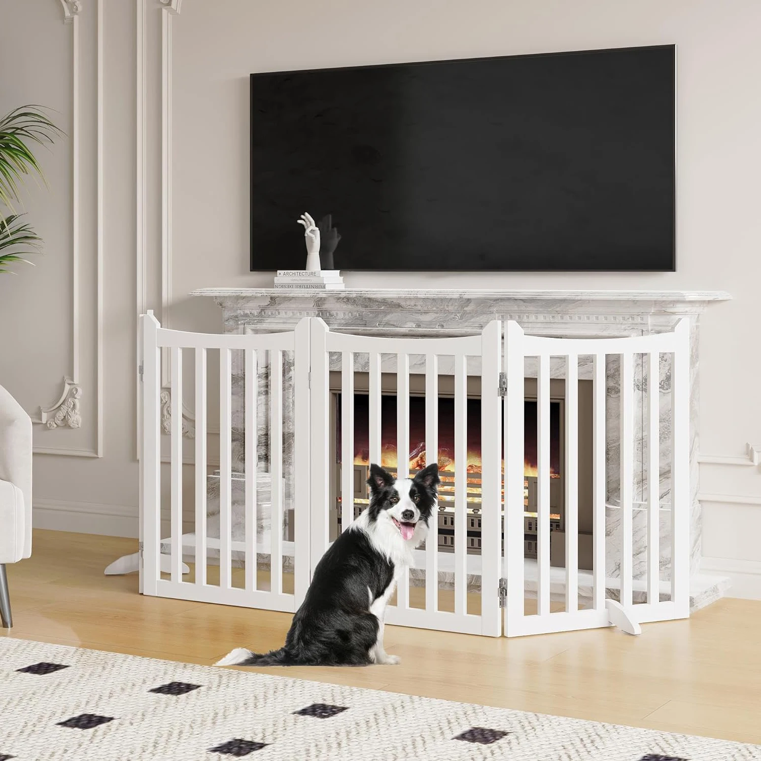 Extra Tall Freestanding Pet Gate 4-Panel Wooden Dog Fence with 2 Support Feet Folding Dog playpen