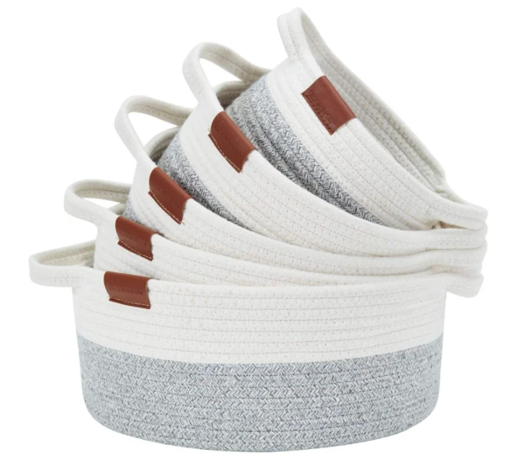 Веревочные корзины для хранения, хлопковая плетеная корзина, корзины с ручками для детских игрушек, детская одежда для ванной комнаты, Монтессори