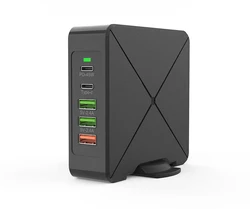 Multiple PD 75w Desktop 5 USB Ports  Charger Qi Fast Travel Adapter for Mobile phone