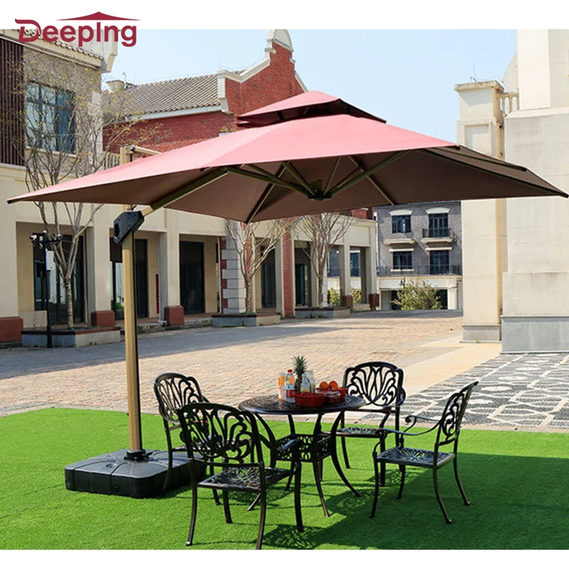 Glamping hydraulic parachute cantilever patio umbrella heavy duty luxury sun patio outdoor garden umbrella and base