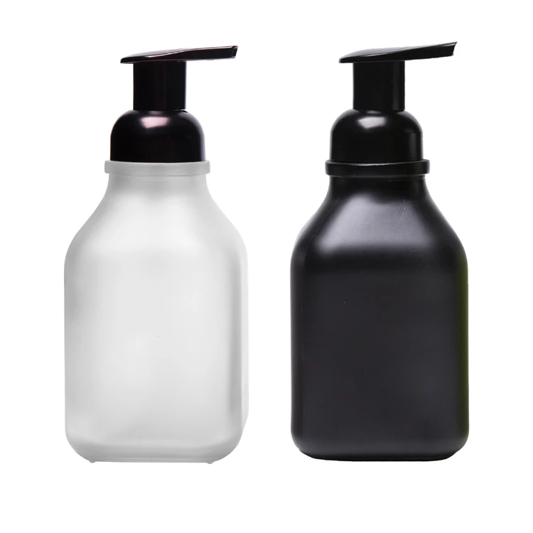 16oz Square Frosted Glass Foaming Soap Bottle With Silver Pump