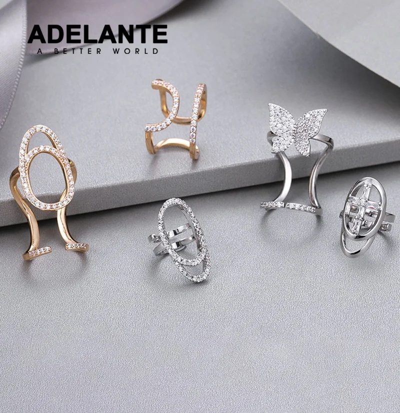 Adelante AR220029 Copper Real Gold Plated Zircon Beauty Nail Ring Geometric Butterfly Adjustable Fingertip Nail ring Women