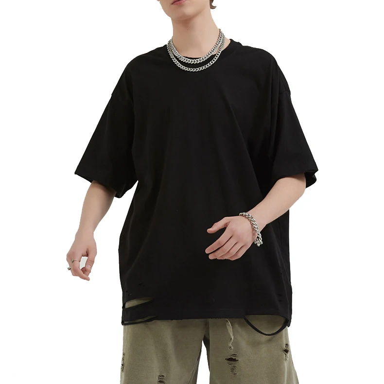 Custom Logo Oversized Wholesale Pima Cotton Men Tee Shirt Ripped T Shirts
