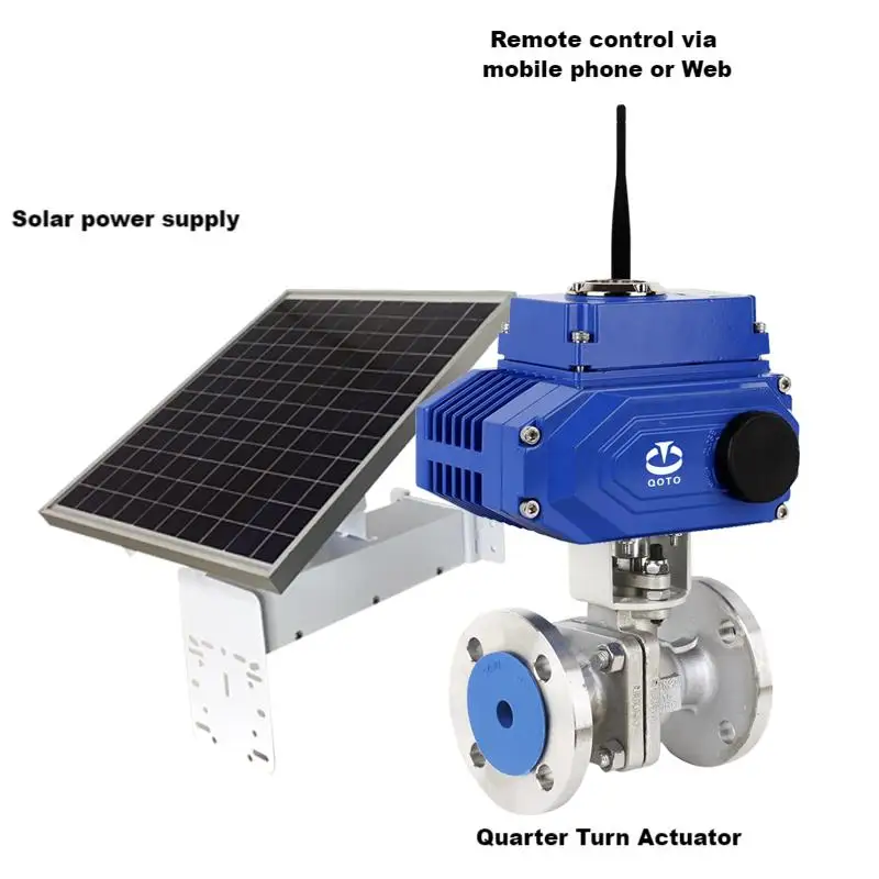 Mobile remote control solar power DN100 electric ball valve butterfly valve actuator automatic irrigation valve