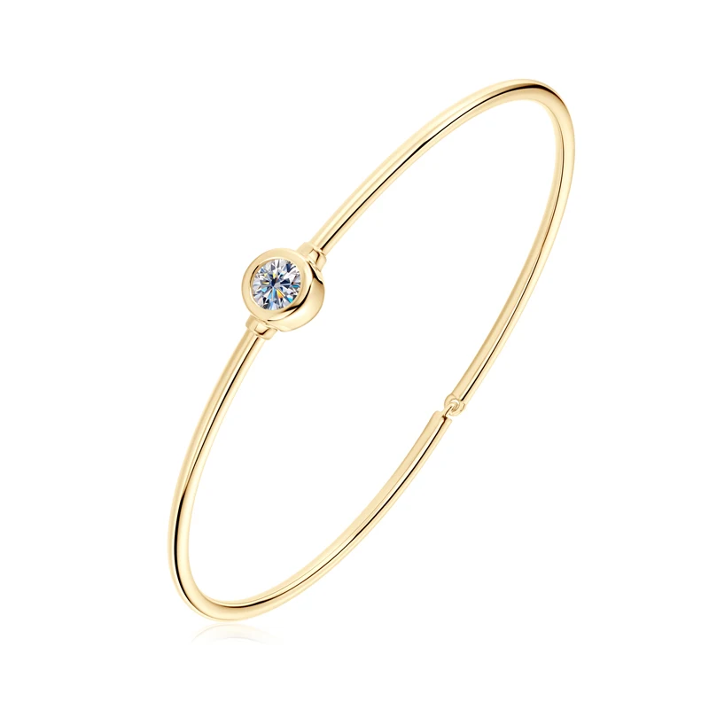 Classic Charms Birthday gift Hand Jewelry 925 Sterling Silver 0.5ct 5mm Bezel Round Moissanite Bangle Bracelet  for Women