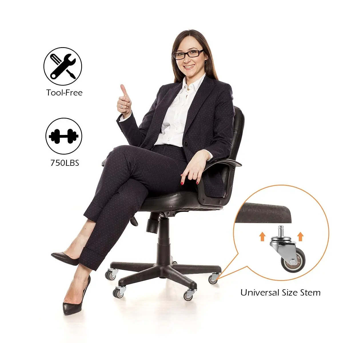 2 inch Office Chair Wheels with Standard Stem Size, Computer Gaming Chair Replacement Double Rubber Casters