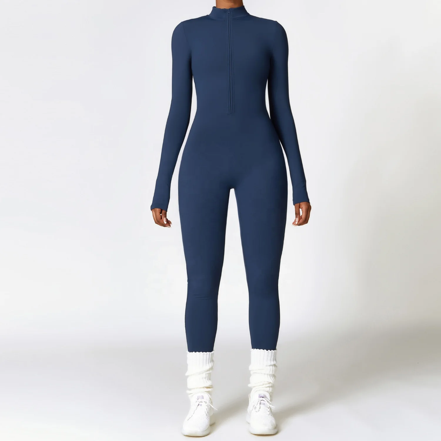 LOLOLULU Fleece Zip Up Skinny Butt Jumpsuits Women Sports Tummy Control Rompers Polyester Onesies