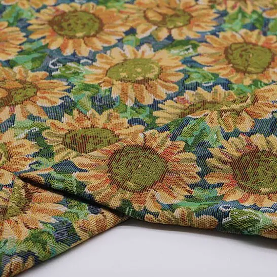 Vintage Oil Painting To Sunflower Jacquard Fabric Luggage Clothing Fabric Decorative Cloth