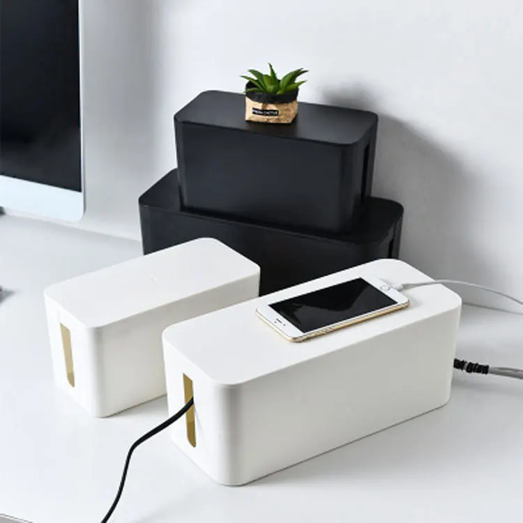 New Arrivals Desktop plastic Data cable storage boxorganizer with lid wire tidying box
