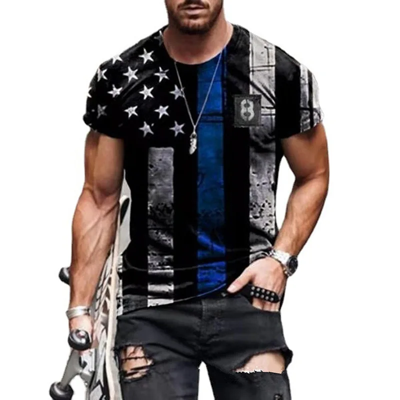 The new American flag 3D printed T-shirt fashion t shirt wholesale heavyweight t shirts faux bleached polyester shirts