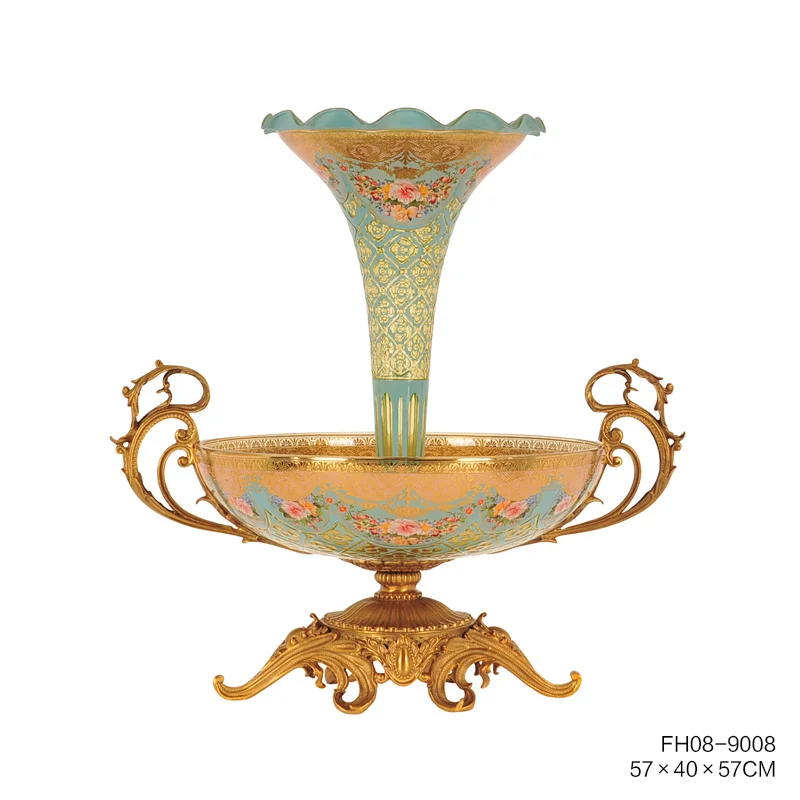 The Green Glass Pieces with Gold Colored Brass with Design Vase for Living Room nice Home Decoration Ornament