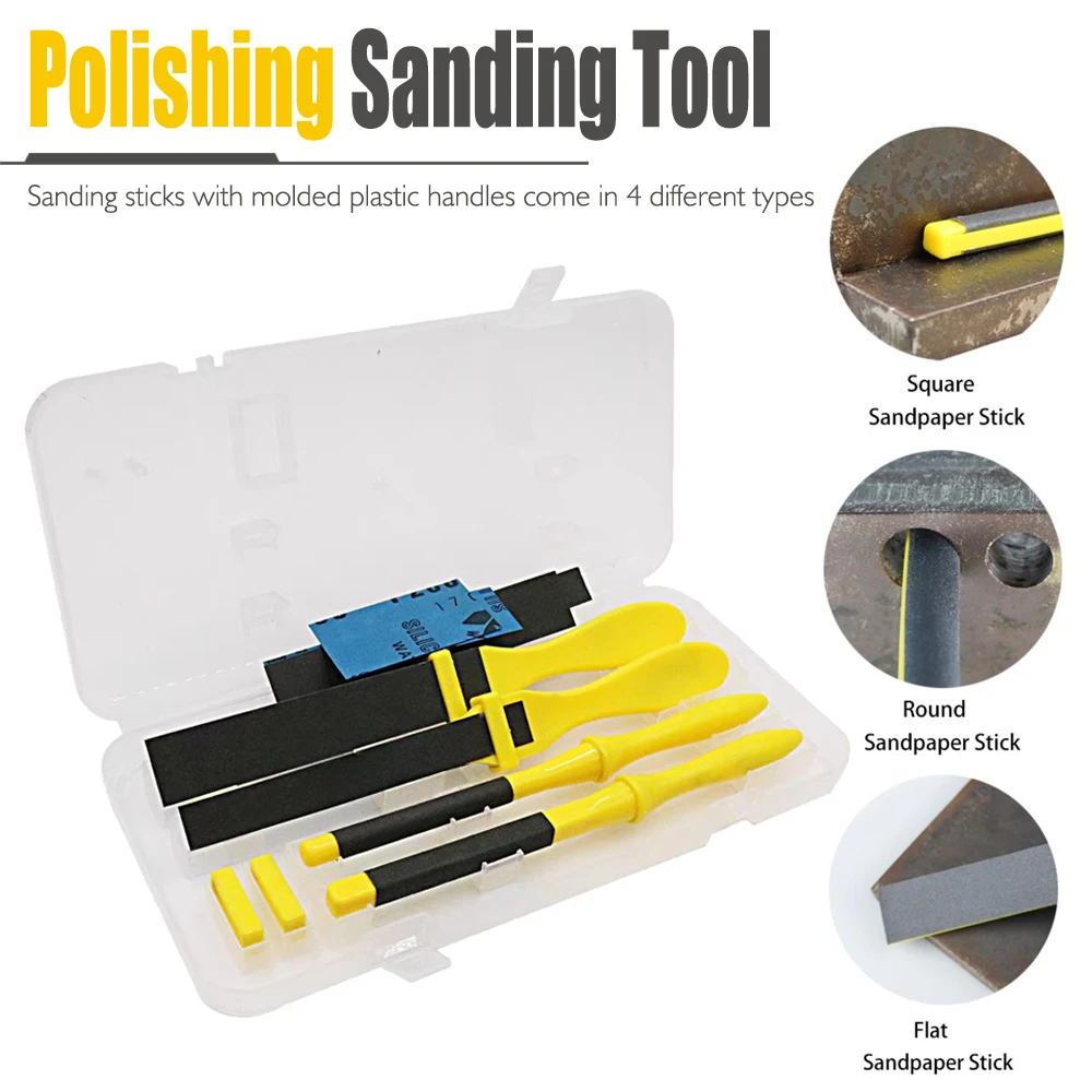 4pcs Hand Sanding Tools Roll Half Round Polishing Roll Abrasive Sandpaper Holder Clamp Sandpaper Sanding Bar Set