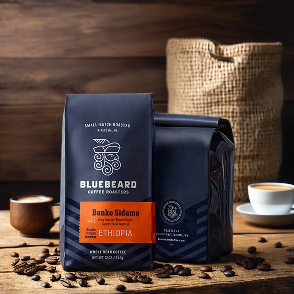 AT PACK Low MOQ UV Printing 12 oz Coffee Bags With Valve And Zipper Tin Tie Coffee Packages Flat Coffee Beans Packaging Bags