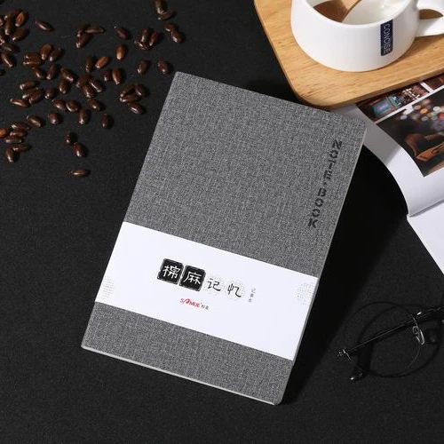 B6 linen PU leather soft cover red notebook journal notepad