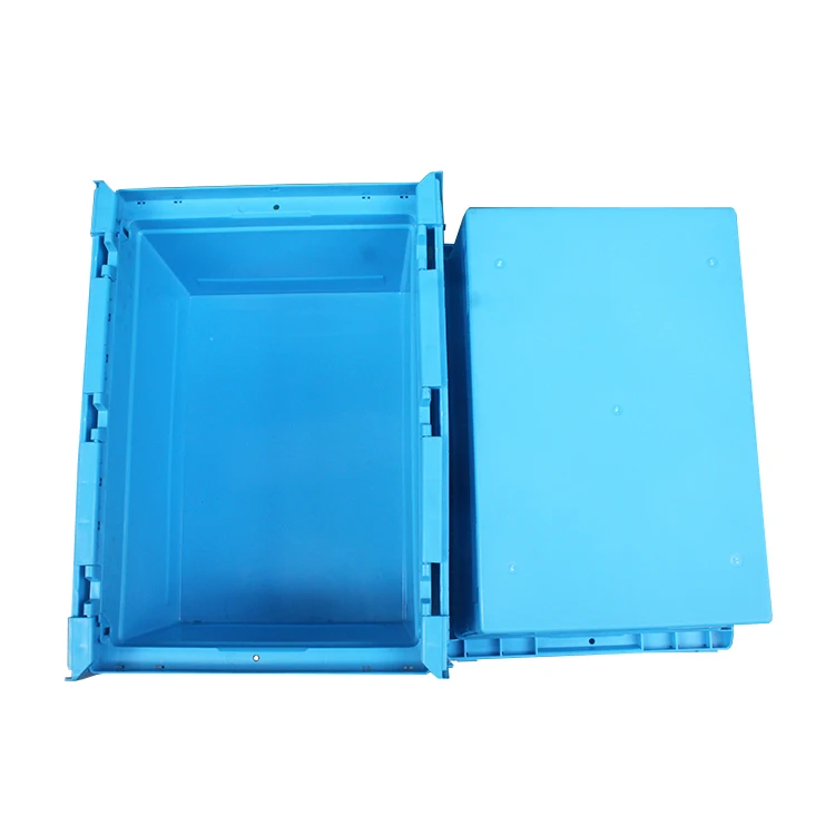 Large Storage Turnover Hinge attached lid Strong nestable stackable plastic Moving Tote Box for Supermarket