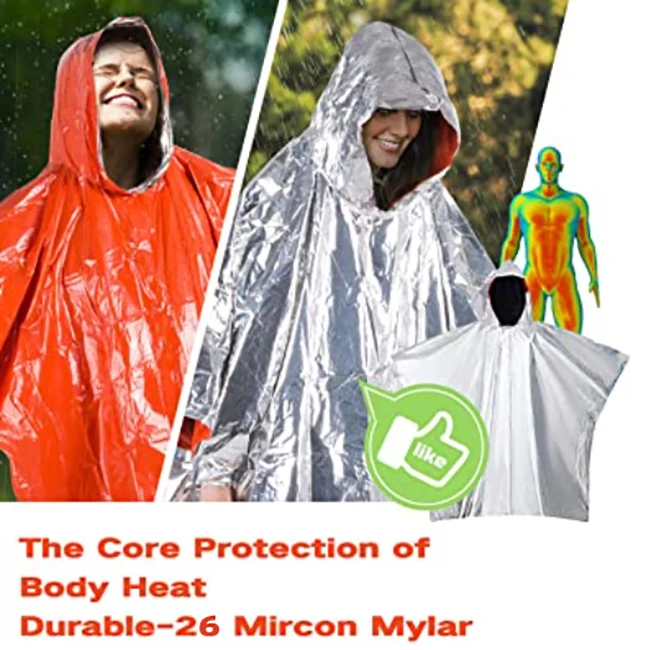 Теплоотражающее снаряжение для выживания от производителя, тепловой Майларовый дождевик, аварийное пончо для тактических принадлежностей