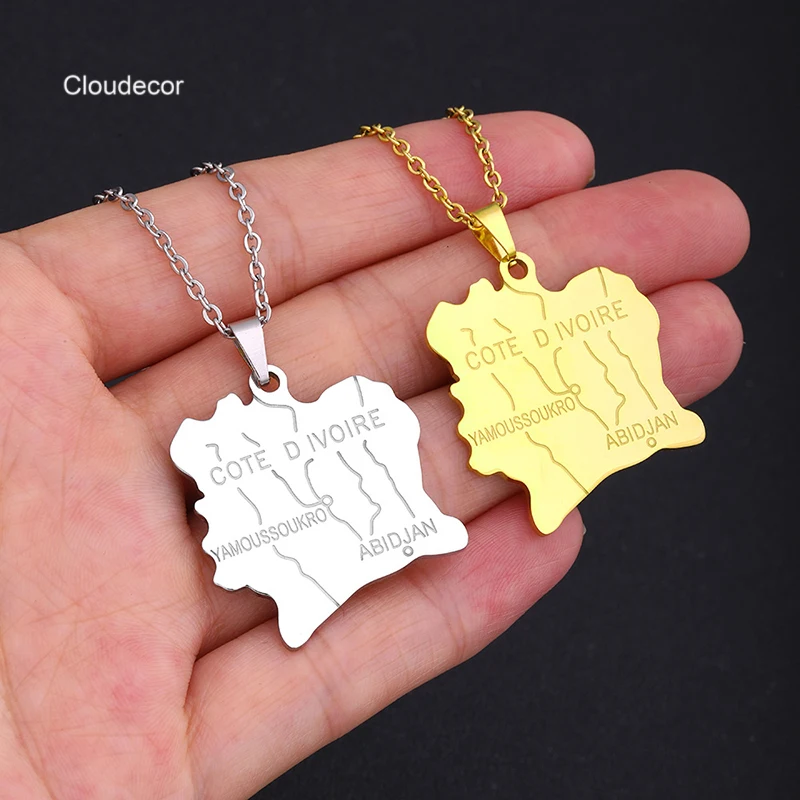 New Ivory Coast Map Necklace Fashion Jewelry Men Geometric Stainless Steel Pendant Necklace Gold Plated Statement Necklace