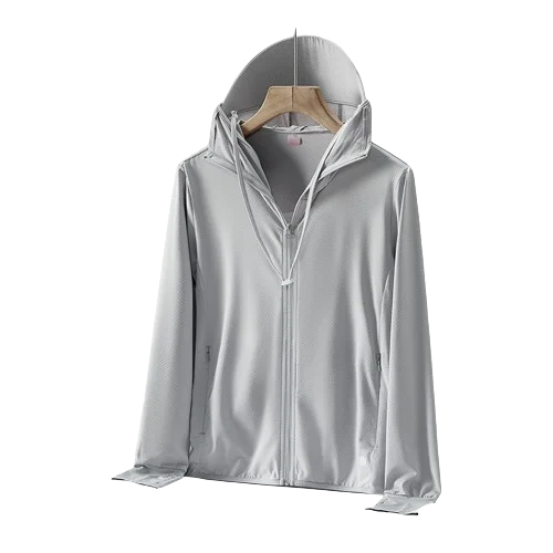 Sunscreen clothing women UPF50 + UV protection ice silk jacket men removable hood