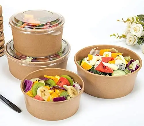 YBY OEM/ODM Cajas Kraft Custom Disposable Round Salad Bowl Food Packing Takeaway Soup With PP